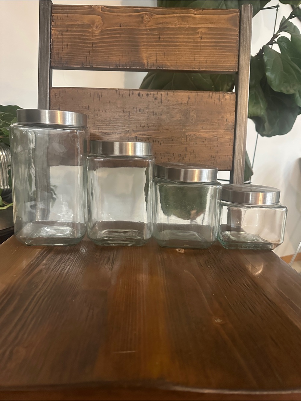 Glass Kitchen Storage Jars with Silver Lids - Set of 4